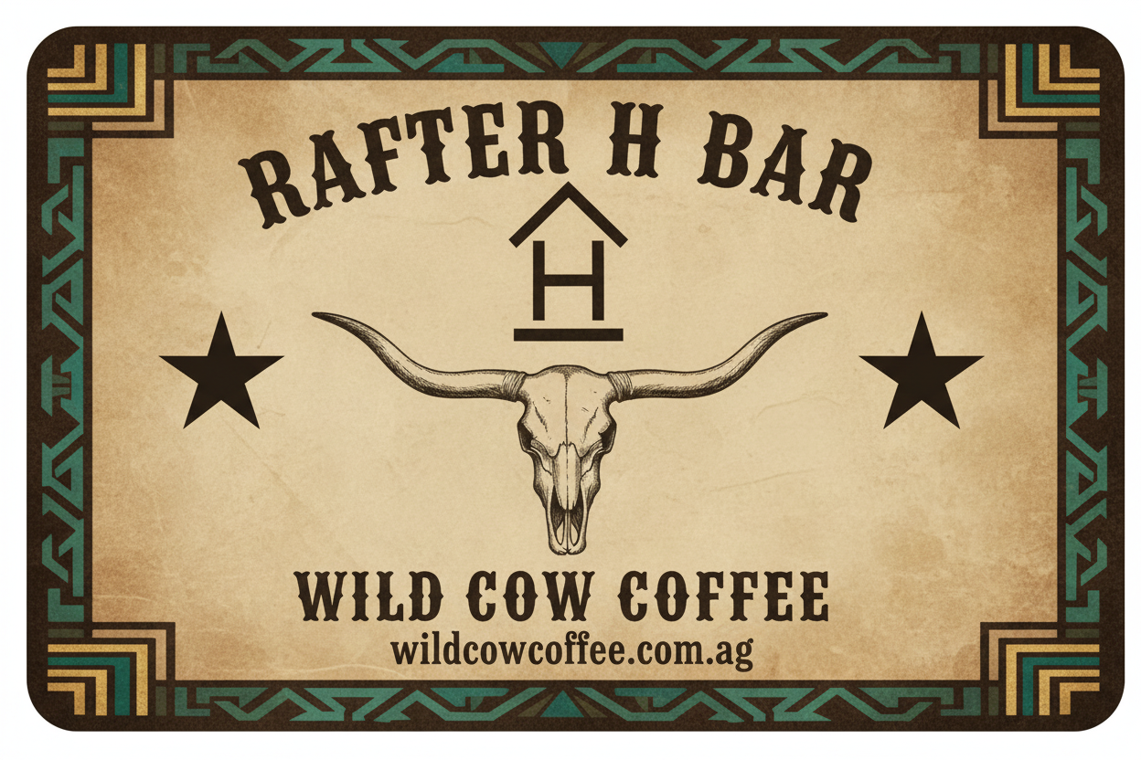 Wild Cow Coffee Label - Brand Mark Above Skull