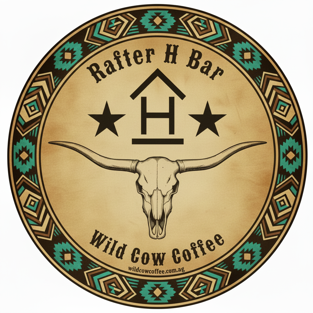 Rafter H Bar Wild Cow Coffee label